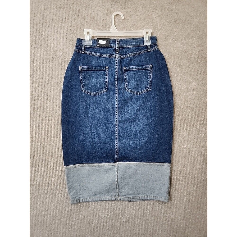 Simply Vera Wang Two-Tone Denim Skirt Womens Small Petite Blue Front Slit NEW - Picture 7 of 11